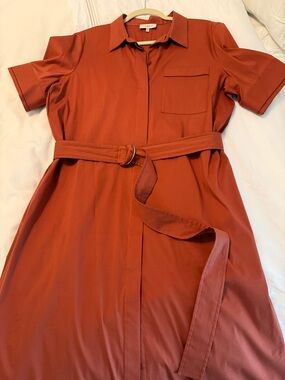 Lafayette 148 New York Rust-Brown/ orange Short Sleeve Belted Midi Dress